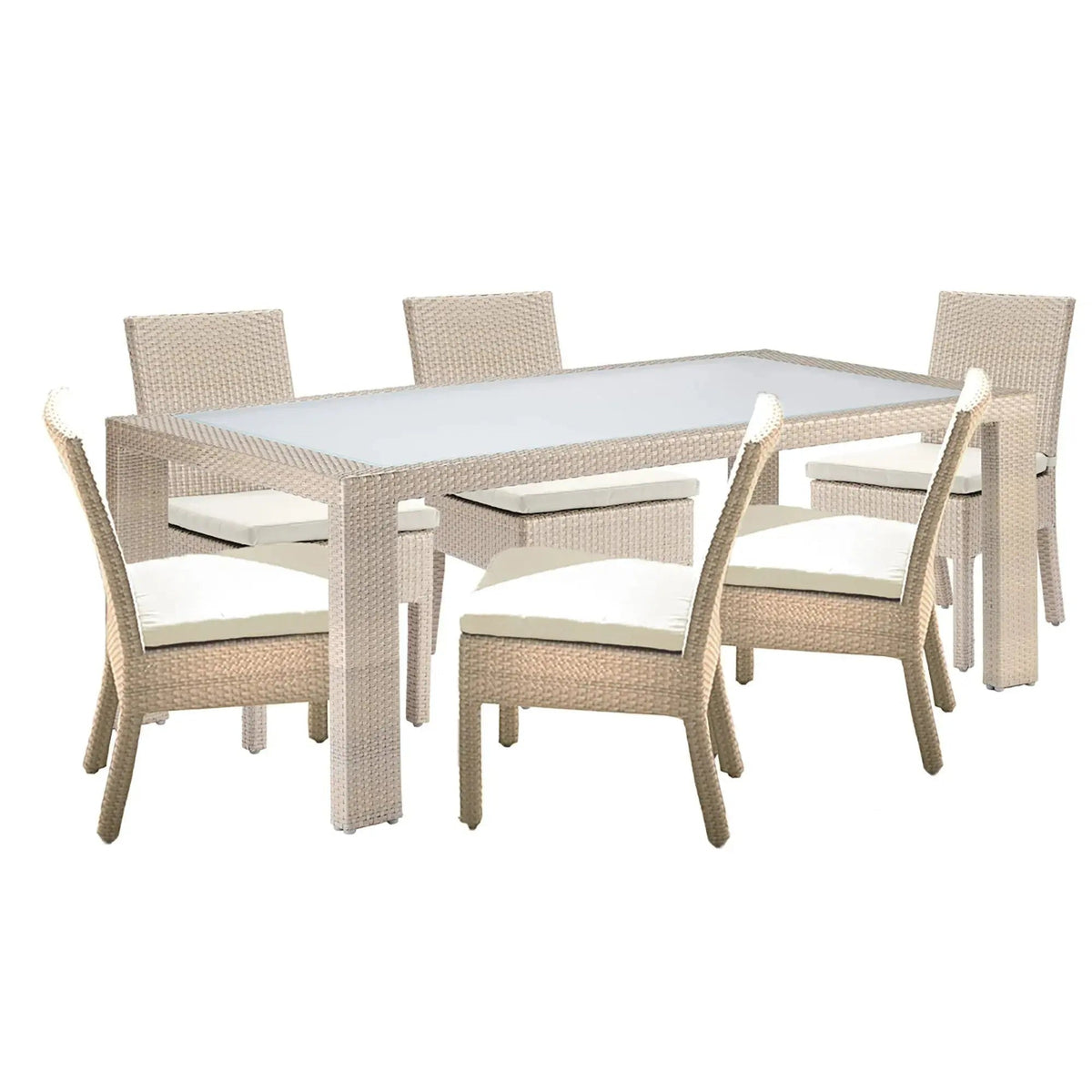 Rubix 7-Piece Side Chair Dining Set with Cushions | Hospitality Rattan Patio