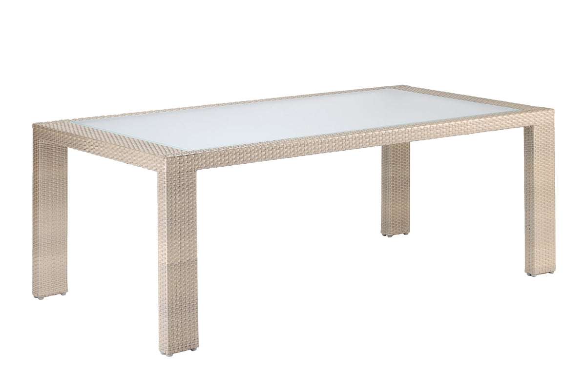 Rubix Rectangular Woven Dining Table with Glass 902-1349-KBU-RT-GL - BetterPatio.com