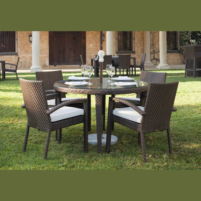 Soho 5-Piece Round Dining Arm Chair Set with Cushions | Hospitality Rattan Patio