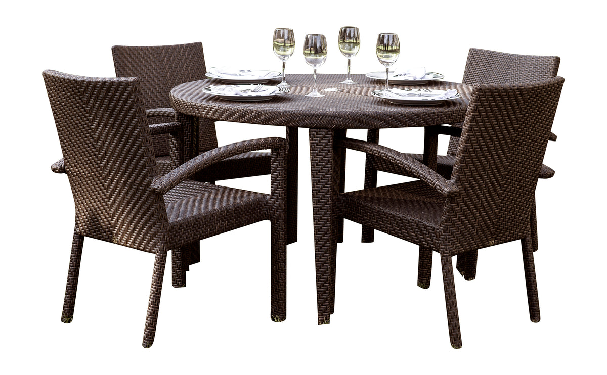 Soho 5-Piece Round Dining Arm Chair Set with Cushions | Hospitality Rattan Patio