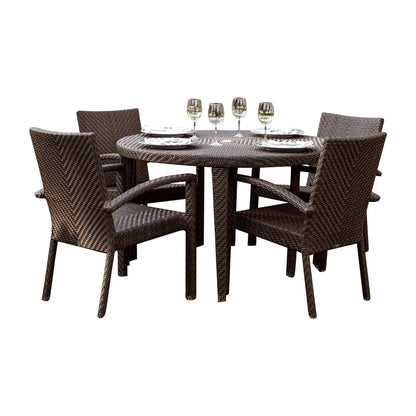 Soho 5-Piece Round Dining Arm Chair Set with Cushions | Hospitality Rattan Patio