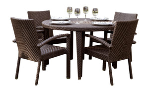 Soho 5-Piece Round Dining Arm Chair Set with Cushions | Hospitality Rattan Patio