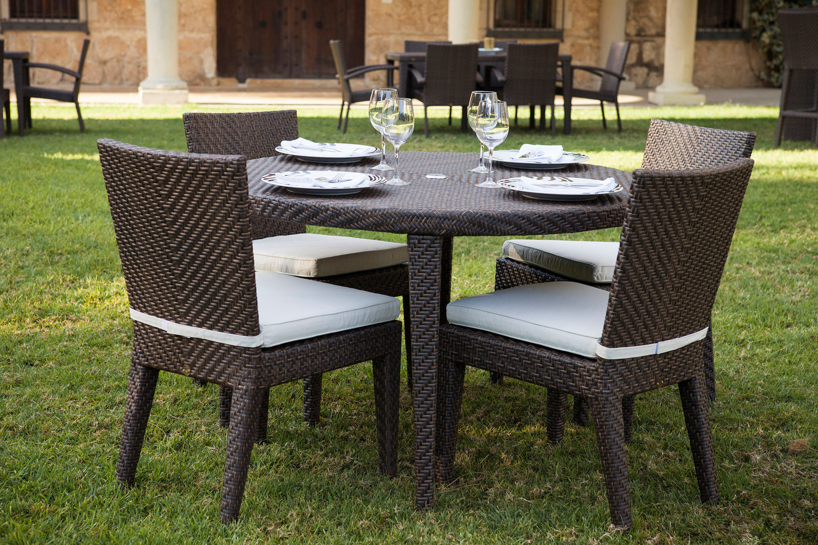 Soho 5-Piece Round Dining Side Chair Set with Cushions | Hospitality Rattan Patio