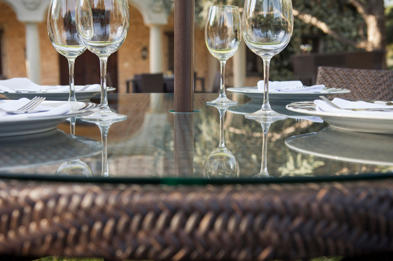 Soho Round Dining Table with Glass | Hospitality Rattan Patio