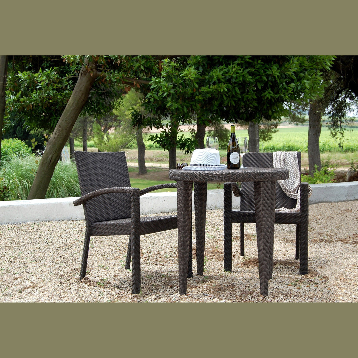 Soho 3-Piece Dining Arm Chair Bistro Set with Cushions | Hospitality Rattan Patio