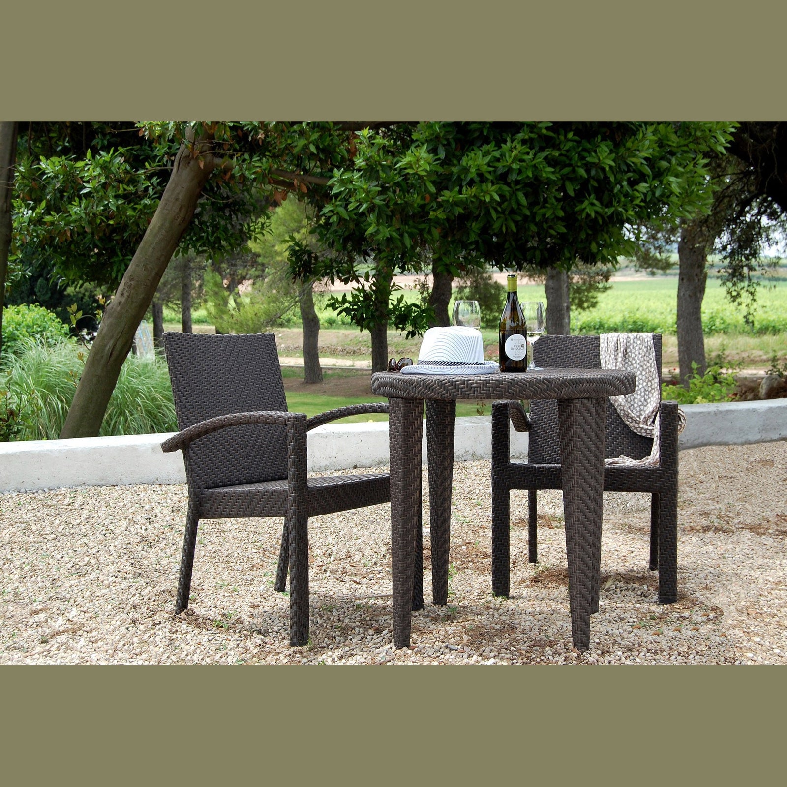 Soho 3-Piece Dining Arm Chair Bistro Set with Cushions | Hospitality Rattan Patio
