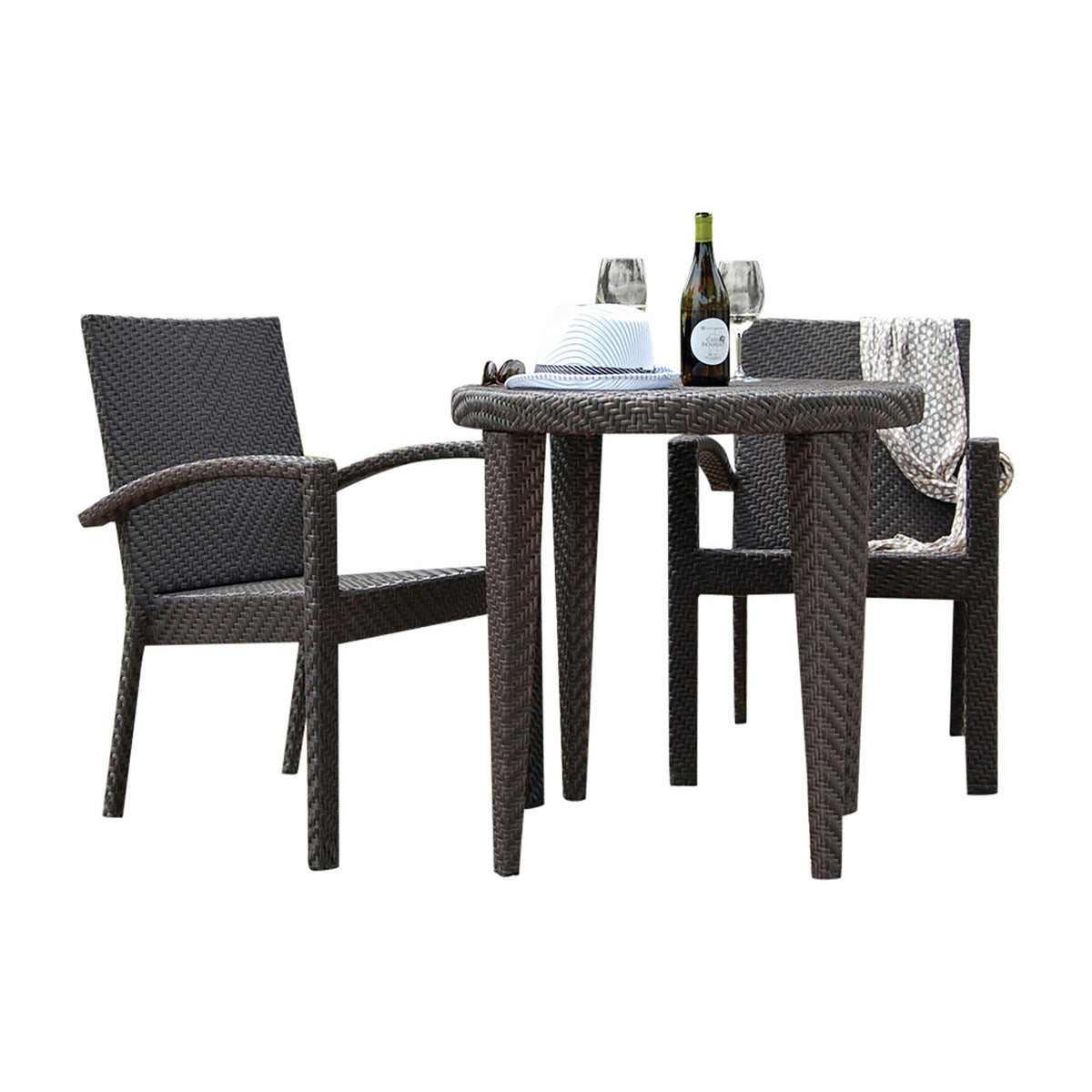 Soho 3-Piece Dining Arm Chair Bistro Set with Cushions | Hospitality Rattan Patio
