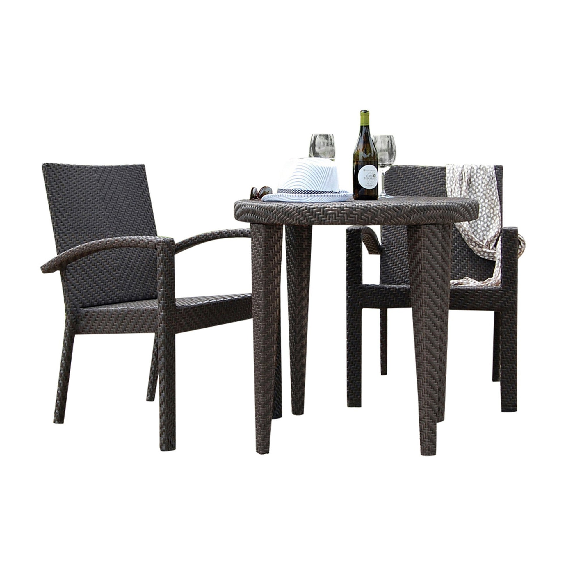 Soho 3-Piece Dining Arm Chair Bistro Set with Cushions | Hospitality Rattan Patio