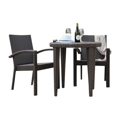 Soho 3-Piece Dining Arm Chair Bistro Set with Cushions | Hospitality Rattan Patio