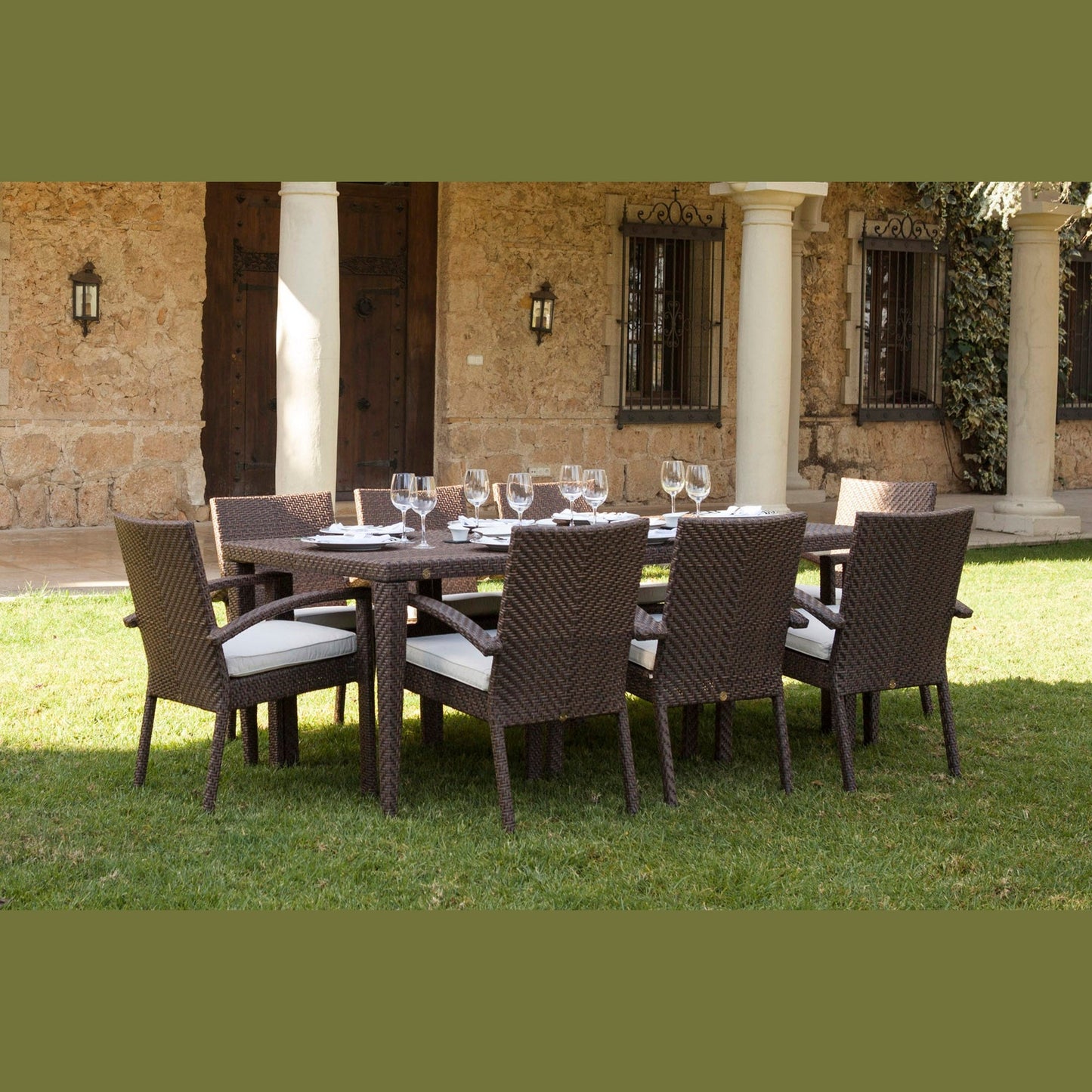 Soho 9 PC Rectangular Dining Arm Chair Group with Cushions 903-3308-JBP-9DA-CUSH - BetterPatio.com
