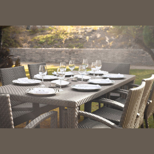 Soho 9-Piece Rectangular Dining Arm Chair Set with Cushions | Hospitality Rattan Patio
