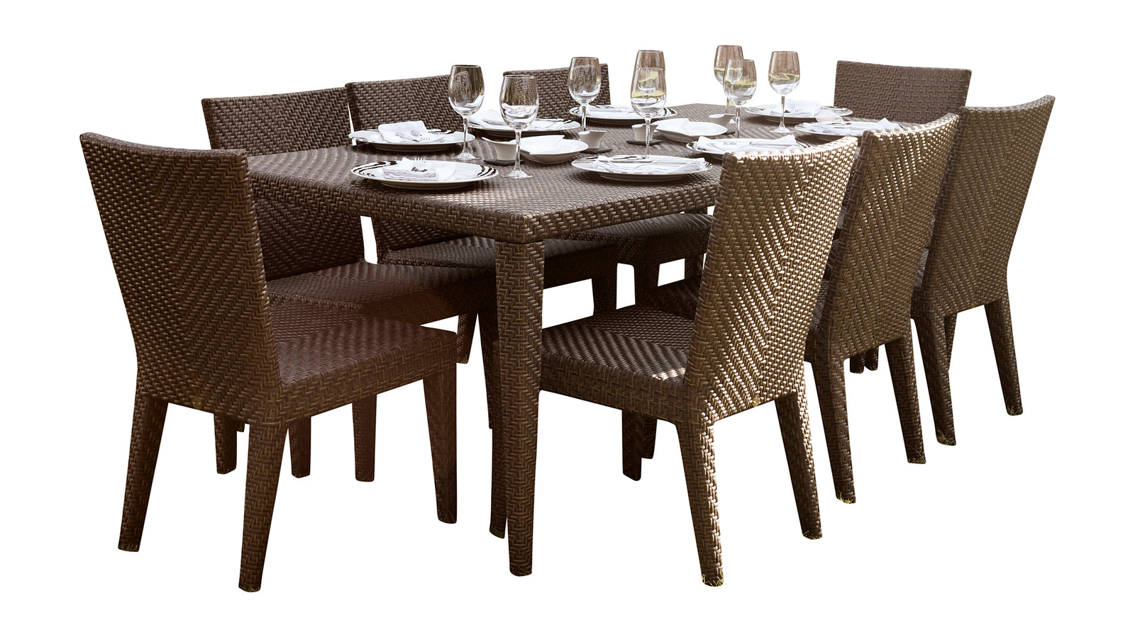 Soho 9-Piece Rectangular Dining Side Chair Set with Cushions | Hospitality Rattan Patio