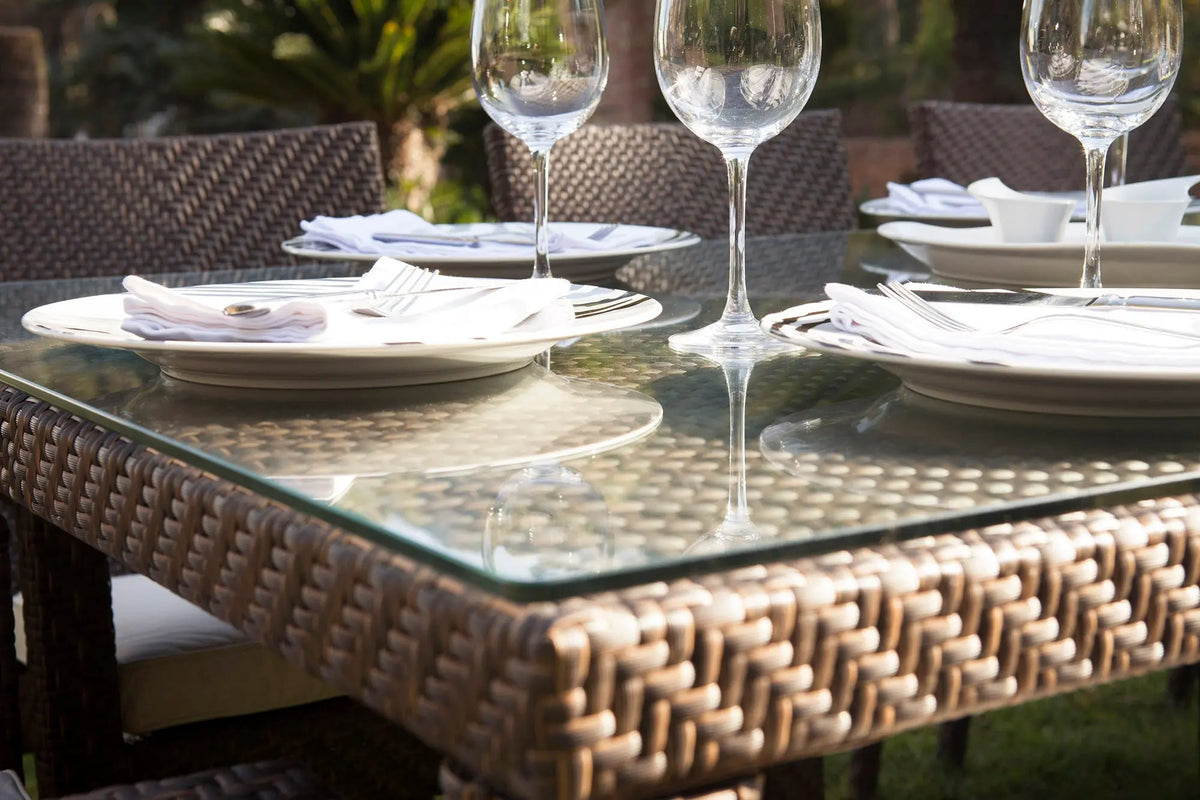 Soho Large Rectangular Dining Table with Glass | Hospitality Rattan Patio