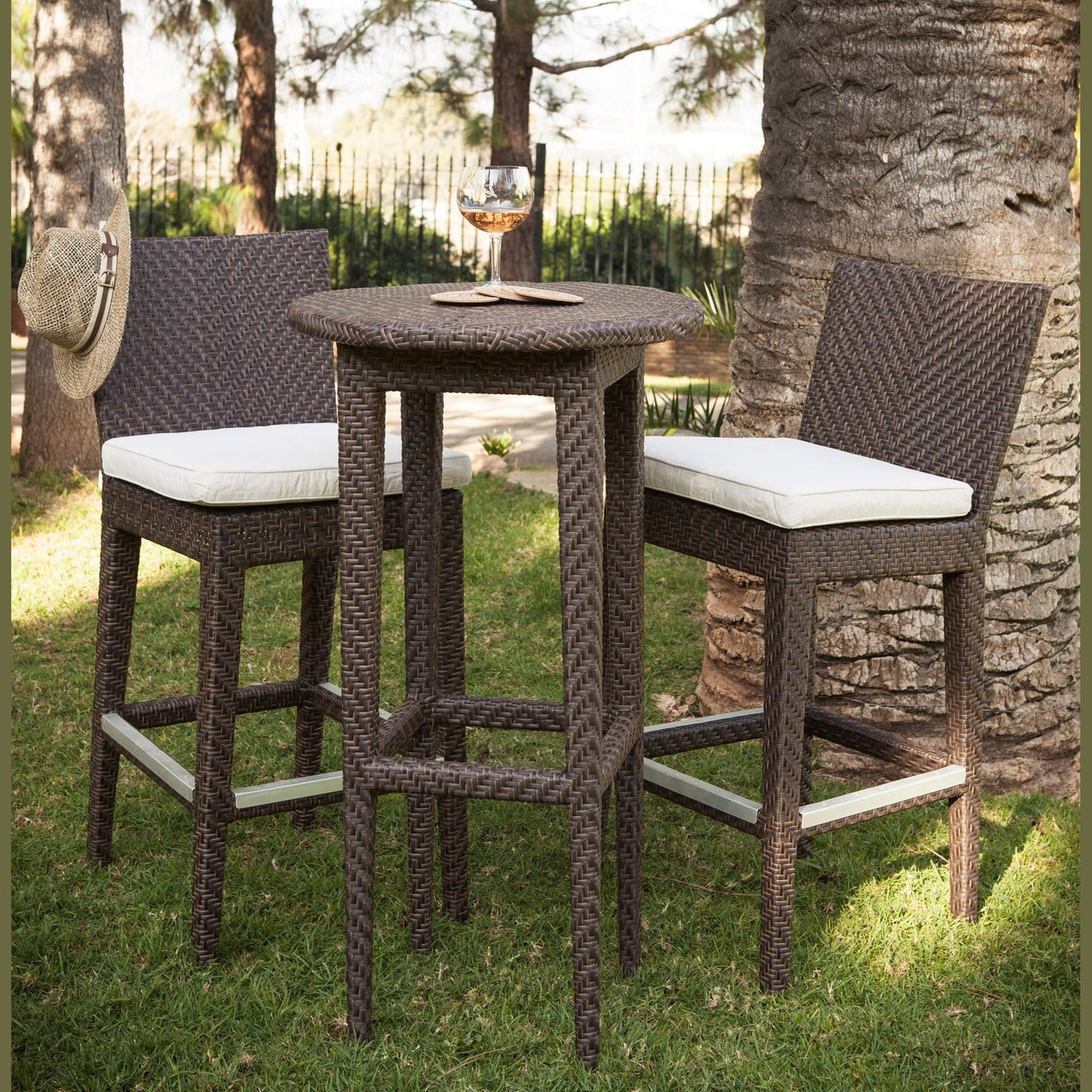 Soho 3-Piece Pub & Barstool Set with Cushions | Hospitality Rattan Patio