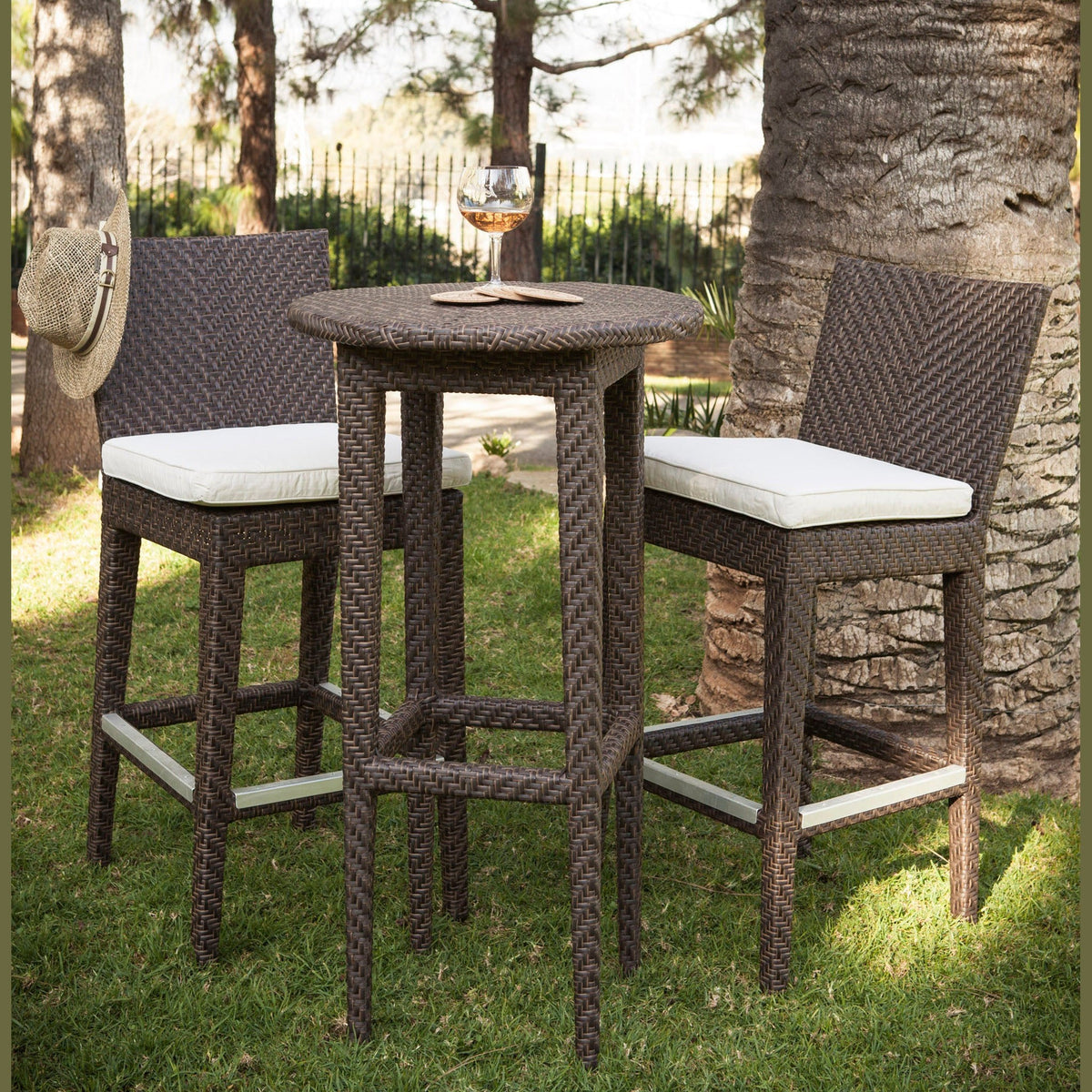 Soho 3-Piece Pub & Barstool Set with Cushions | Hospitality Rattan Patio