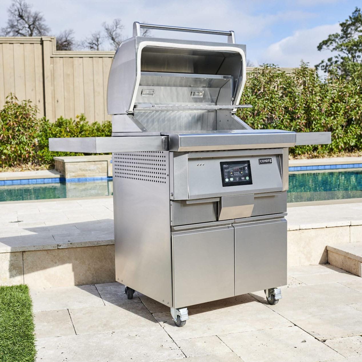 Coyote 28 inch Freestanding Pellet Grill with Cart - BetterPatio.com