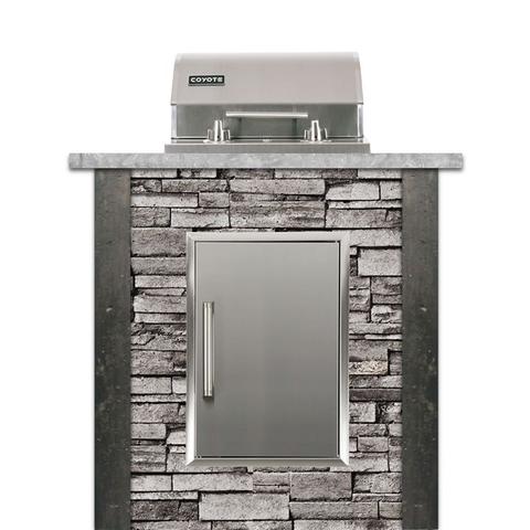 RTA Outdoor Living Electric Grill Island with Refrigeration Stacked Stone and Stone Gray RTAC-E3F - BetterPatio.com