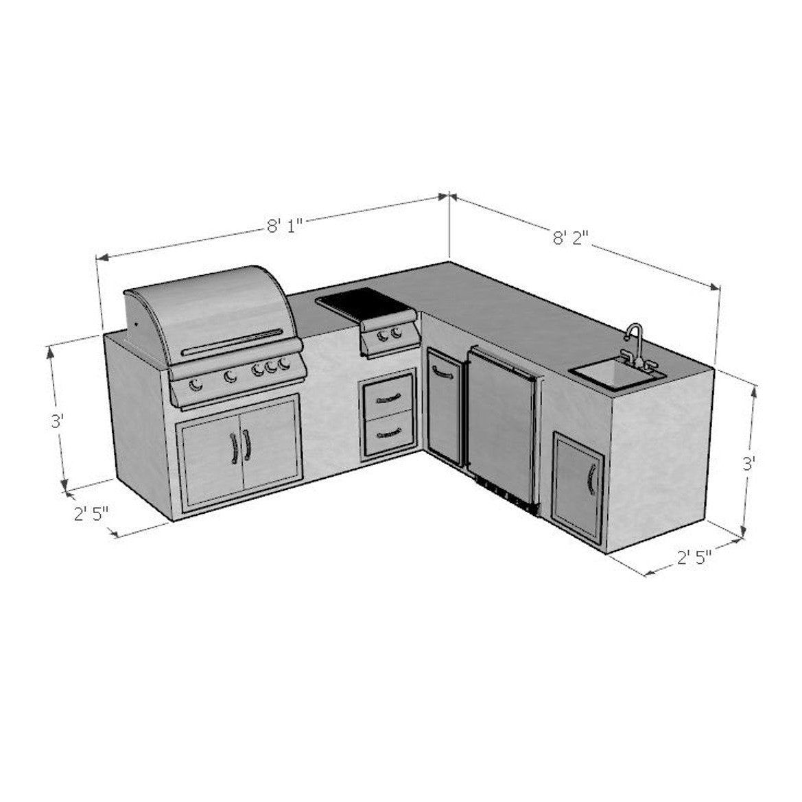 8 Foot DIY Blackbird L-Shaped Outdoor Kitchen with Blaze Appliances // BetterPatio.com