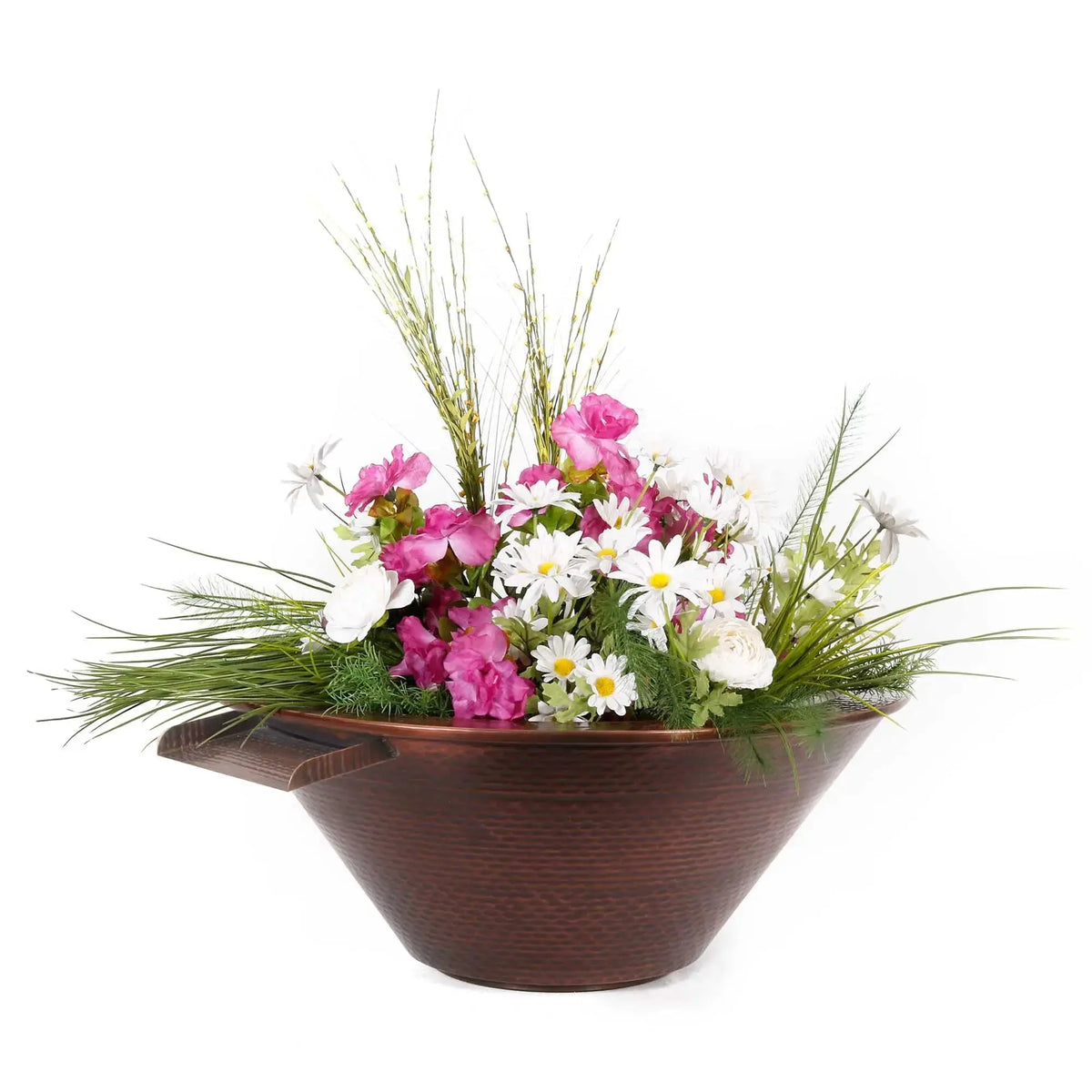 The Outdoor Plus 36" Cazo Hammered Copper Planter with Water Bowl
