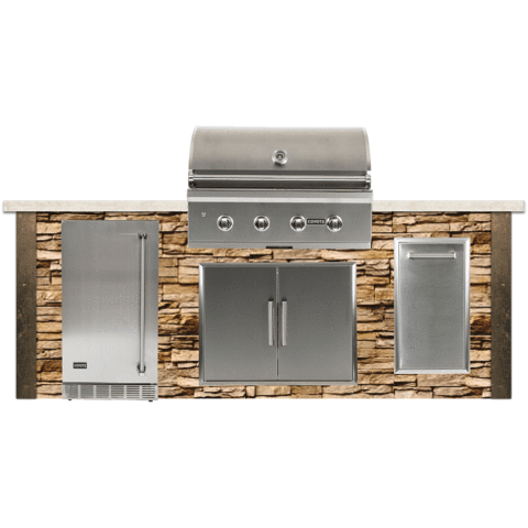 RTA Outdoor Living 8 ft Outdoor Kitchen Grill Island and Stacked Stone and Stone Gray RTAC-G8-SG - BetterPatio.com