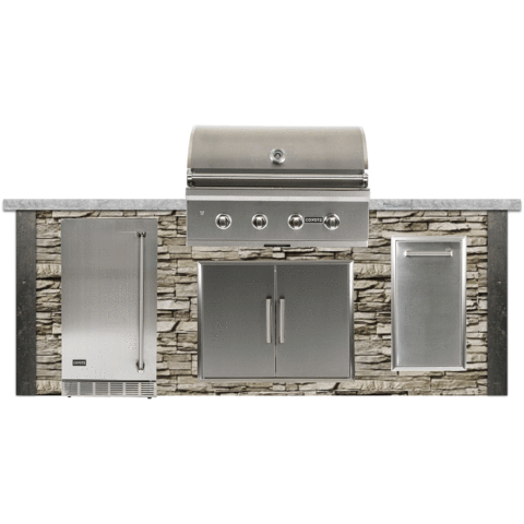 RTA Outdoor Living 8 ft Outdoor Kitchen Grill Island and Stacked Stone and Stone Gray RTAC-G8-SG - BetterPatio.com