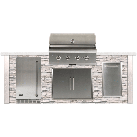 RTA Outdoor Living 8 ft Outdoor Kitchen Grill Island and Stacked Stone and Stone Gray RTAC-G8-SG - BetterPatio.com