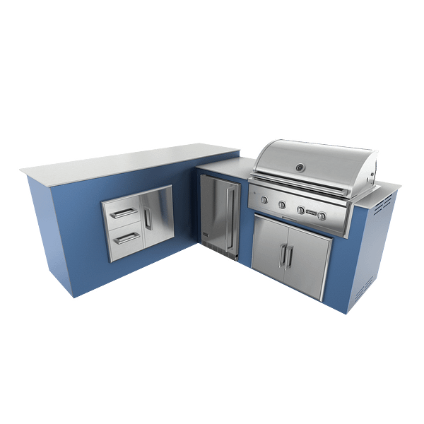 RTA Outdoor Living M6 L-Shape Refrigeration Island With Storage Bar Island - Navy Marine finish, double door cabinet