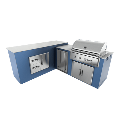 RTA Outdoor Living M6 L-Shape Refrigeration Island With Storage Bar Island - Navy Marine finish, double door cabinet