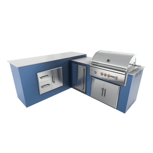 RTA Outdoor Living M6 L-Shape Refrigeration Island With Storage Bar Island - Navy Marine finish, double door cabinet