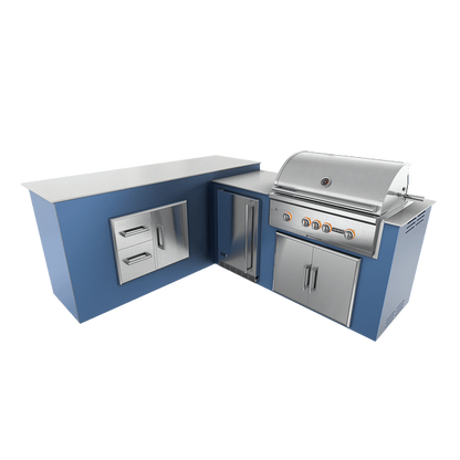 RTA Outdoor Living M6 L-Shape Refrigeration Island With Storage Bar Island - Navy Marine finish, double door cabinet