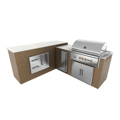 RTA Outdoor Living M6 L-Shape Refrigeration Island With Storage Bar Island - Rubber Bronze finish, double door cabinet