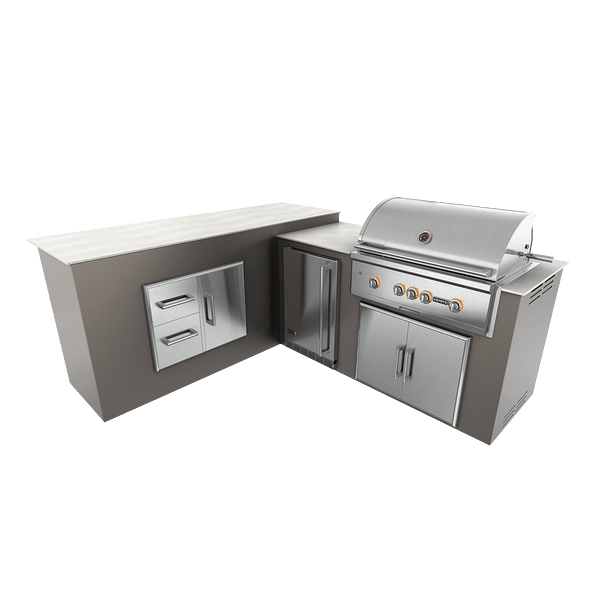 RTA Outdoor Living M6 L-Shape Refrigeration Island With Storage Bar Island - Shale finish, double door cabinet