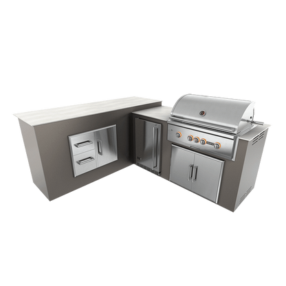 RTA Outdoor Living M6 L-Shape Refrigeration Island With Storage Bar Island - Shale finish, double door cabinet