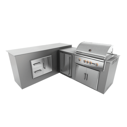 RTA Outdoor Living M6 L-Shape Refrigeration Island With Storage Bar Island - Stainless Steel finish, double door cabinet