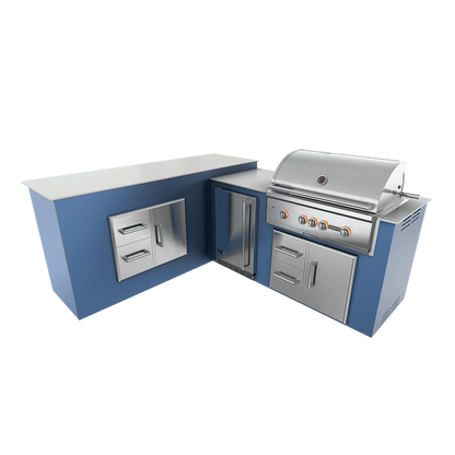 RTA Outdoor Living M6 L-Shape Refrigeration Island With Storage Bar Island - Navy Marine finish, drawer door cabinet