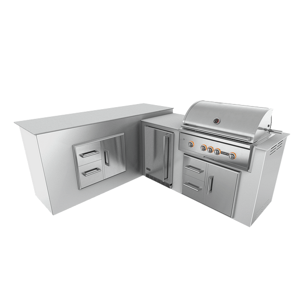 RTA Outdoor Living M6 L-Shape Refrigeration Island With Storage Bar Island - Pure White finish, drawer door cabinet