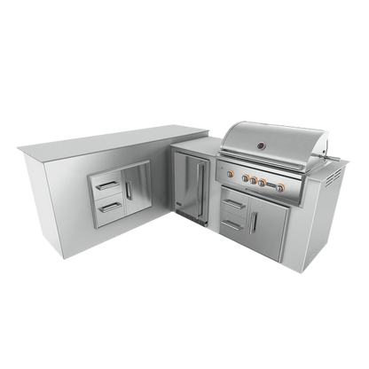 RTA Outdoor Living M6 L-Shape Refrigeration Island With Storage Bar Island - Pure White finish, drawer door cabinet