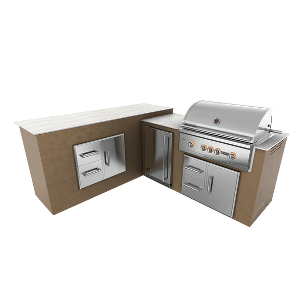 RTA Outdoor Living M6 L-Shape Refrigeration Island With Storage Bar Island - Rubber Bronze finish, drawer door cabinet