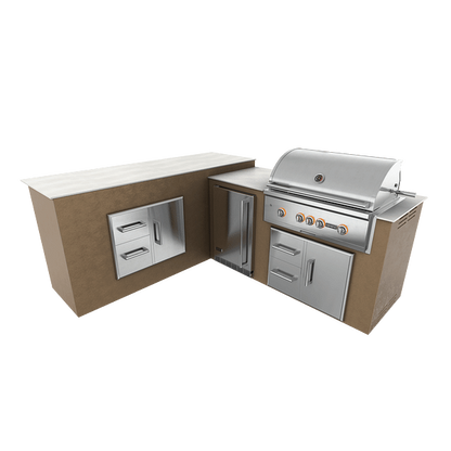 RTA Outdoor Living M6 L-Shape Refrigeration Island With Storage Bar Island - Rubber Bronze finish, drawer door cabinet