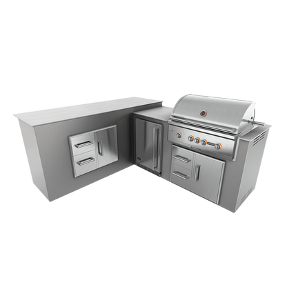 RTA Outdoor Living M6 L-Shape Refrigeration Island With Storage Bar Island - Stainless Steel finish, drawer door cabinet