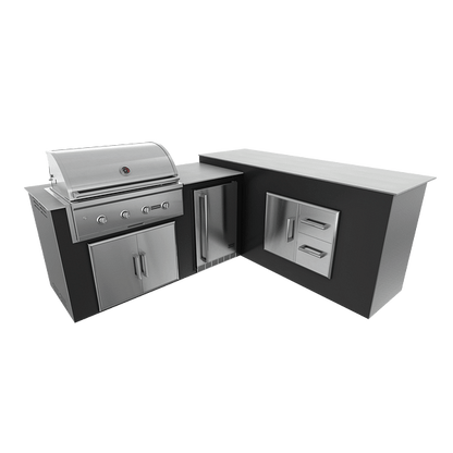 RTA Outdoor Living M6 L-Shape Refrigeration Island With Storage Bar Island - Jet Black finish, double door cabinet