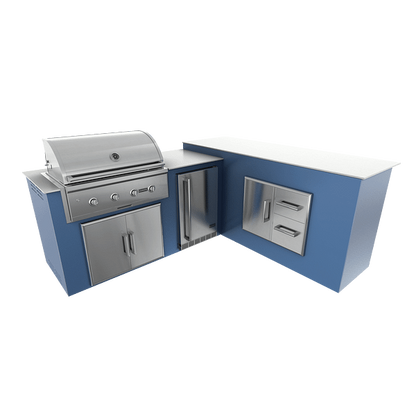 RTA Outdoor Living M6 L-Shape Refrigeration Island With Storage Bar Island - Navy Marine finish, double door cabinet