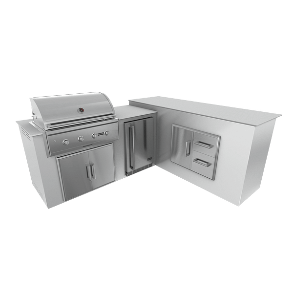 RTA Outdoor Living M6 L-Shape Refrigeration Island With Storage Bar Island - Pure White finish, double door cabinet