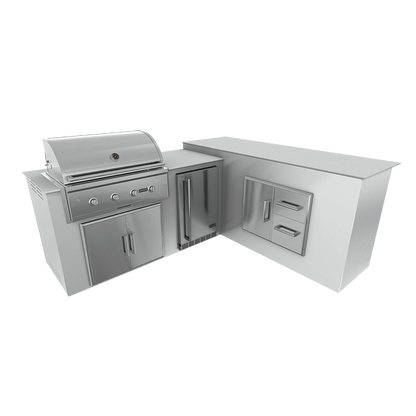 RTA Outdoor Living M6 L-Shape Refrigeration Island With Storage Bar Island - Pure White finish, double door cabinet