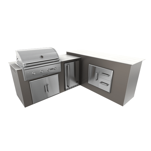 RTA Outdoor Living M6 L-Shape Refrigeration Island With Storage Bar Island - Shale finish, double door cabinet