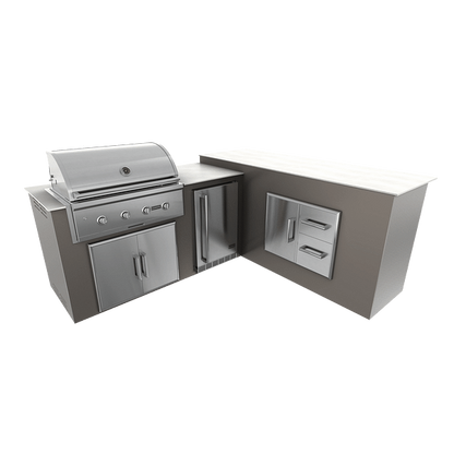 RTA Outdoor Living M6 L-Shape Refrigeration Island With Storage Bar Island - Shale finish, double door cabinet