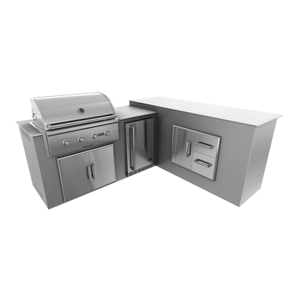 RTA Outdoor Living M6 L-Shape Refrigeration Island With Storage Bar Island - Stainless Steel finish, double door cabinet