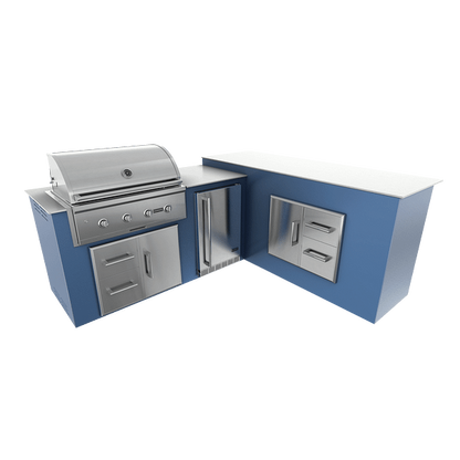 RTA Outdoor Living M6 L-Shape Refrigeration Island With Storage Bar Island - Navy Marine finish, drawer door cabinet