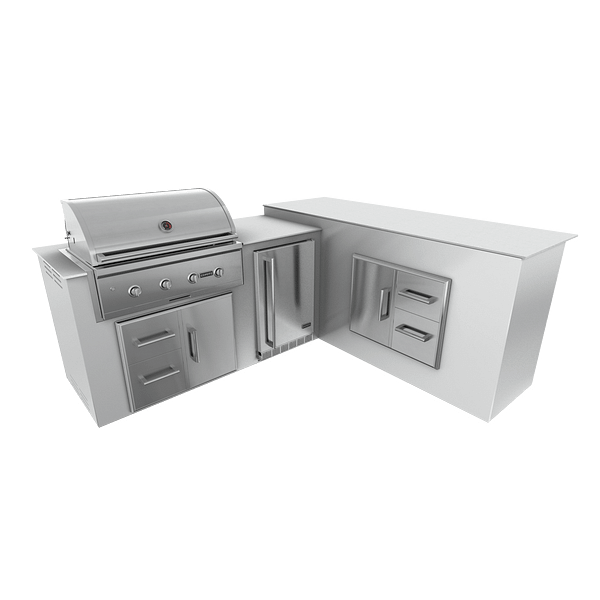 RTA Outdoor Living M6 L-Shape Refrigeration Island With Storage Bar Island - Pure White finish, drawer door cabinet
