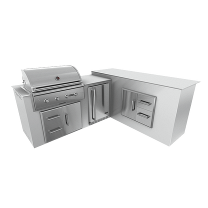 RTA Outdoor Living M6 L-Shape Refrigeration Island With Storage Bar Island - Pure White finish, drawer door cabinet